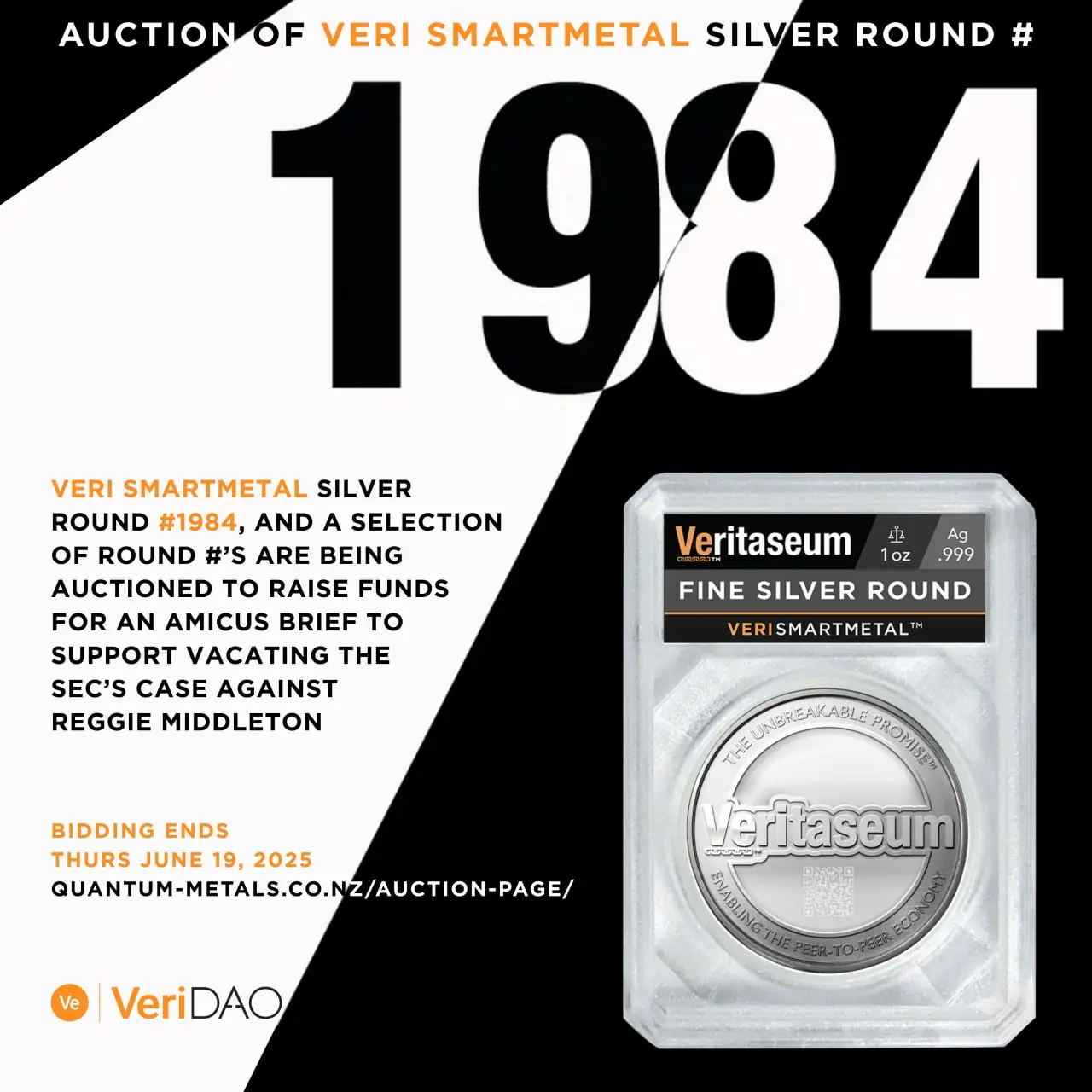 Number 1984 - Unique Fine Silver Round - Image 2