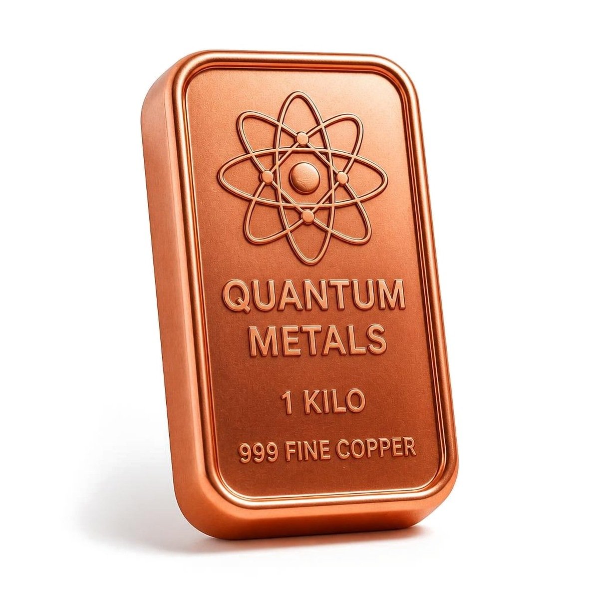 Quantum Metals 1 kilo copper bar with atom logo